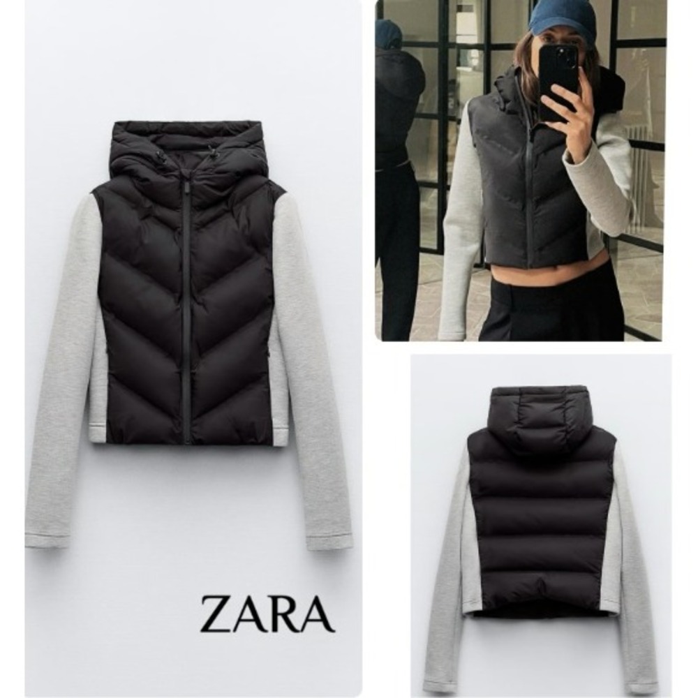 Zara Black and Gray Puffer Jacket